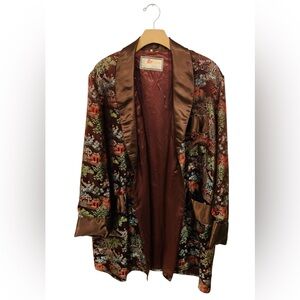 vintage ORIENTAL smoking jacket ROBE chinese japanese L/XL kimono SILK asian